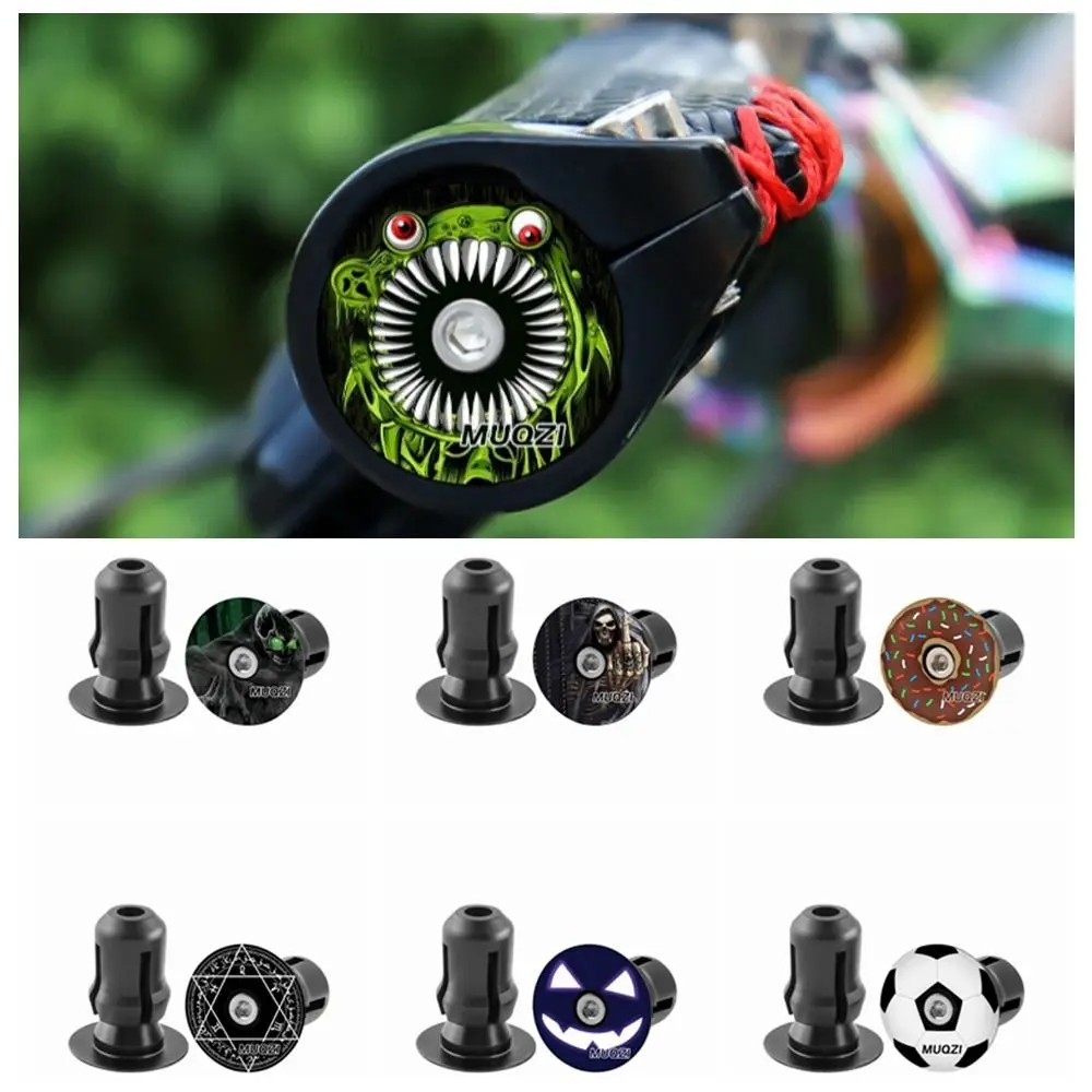 1 Pair Aluminium Alloy Bicycle Handlebar End Caps Lightweight CNC Bicycle Handlebar Plug Easy Installation Personalized Totem