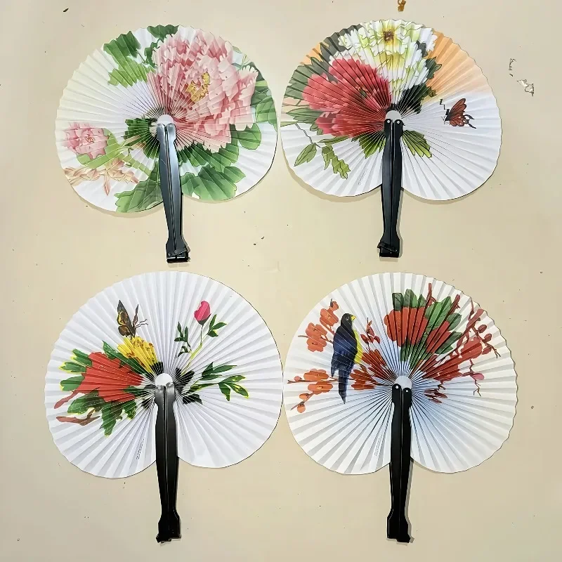 30pcs Pack Chinese-Style Handheld Folding Fans Portable Plastic Cooling Fans for Summer Decorative Fan Party Wedding Photo Props