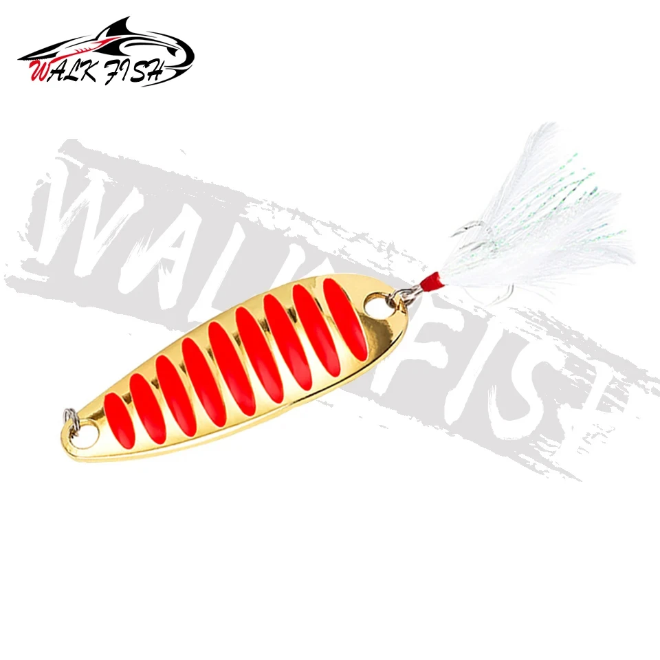 WALK FISH 5g 7g 10g 15g 20g Fishing Spoon Lure Gold Silver With Feather Fishing Spoon Hard Lures Metal Baits Pesca Fish Tackle