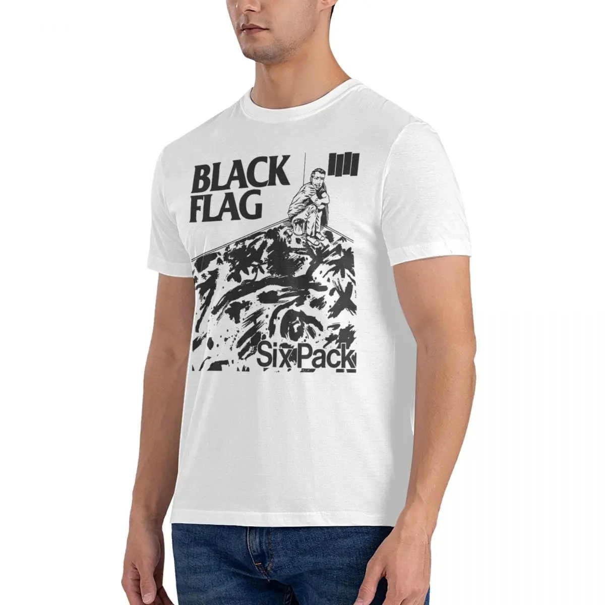 Six Pack T Shirt for Men Pure Cotton Vintage T-Shirt Round Neck Black Flag Tees Short Sleeve Tops Original