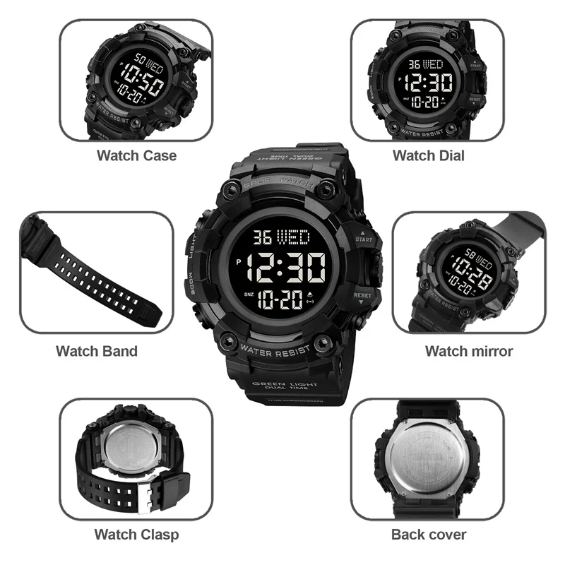 Skmei Men\'s Military Watches Fashion Big Dial Digital Wristwatch Luxury Outdoor Sports Dual Time Led Waterproof Alarm Clock