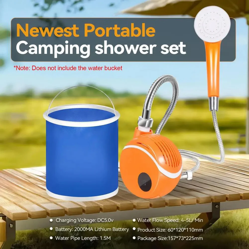 Portable Camping Shower Indoor Outdoor Rechargeable Electric Shower Pump Kit with Temperature Display for Hiking Car Pet Washing
