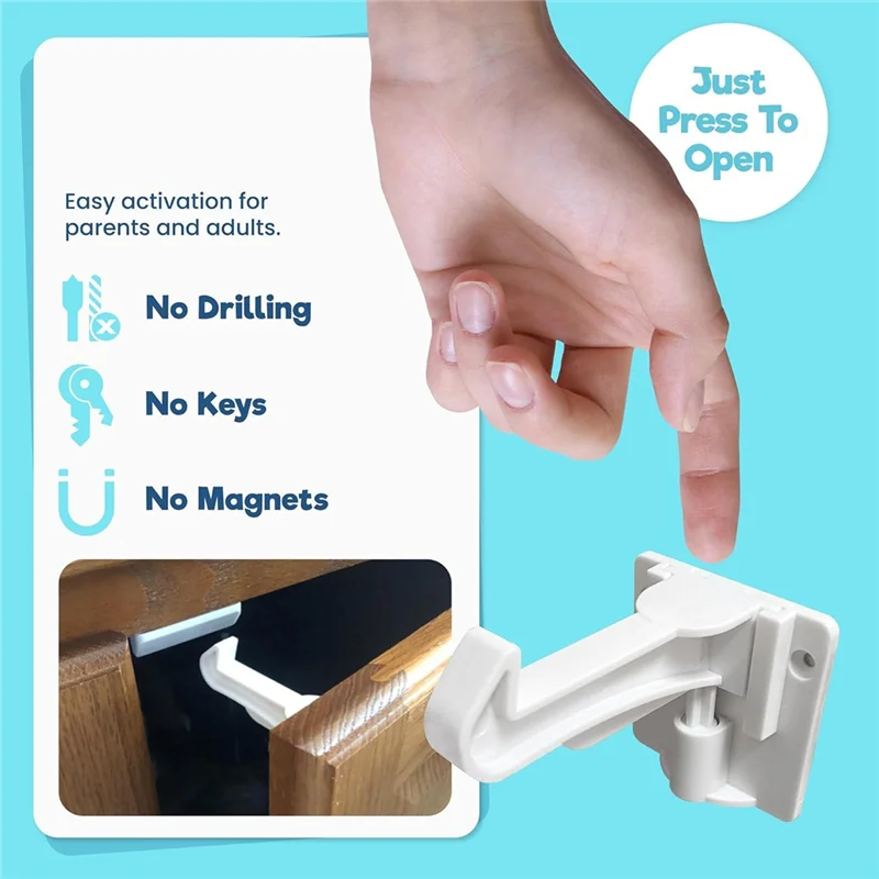 ล็อคตู้ป้องกันเด็ก (10 ชิ้น) - ไม่ต้องเจาะหรือใช้เครื่องมือ ใช้งานได้กับตู้และลิ้นชักส่วนใหญ่