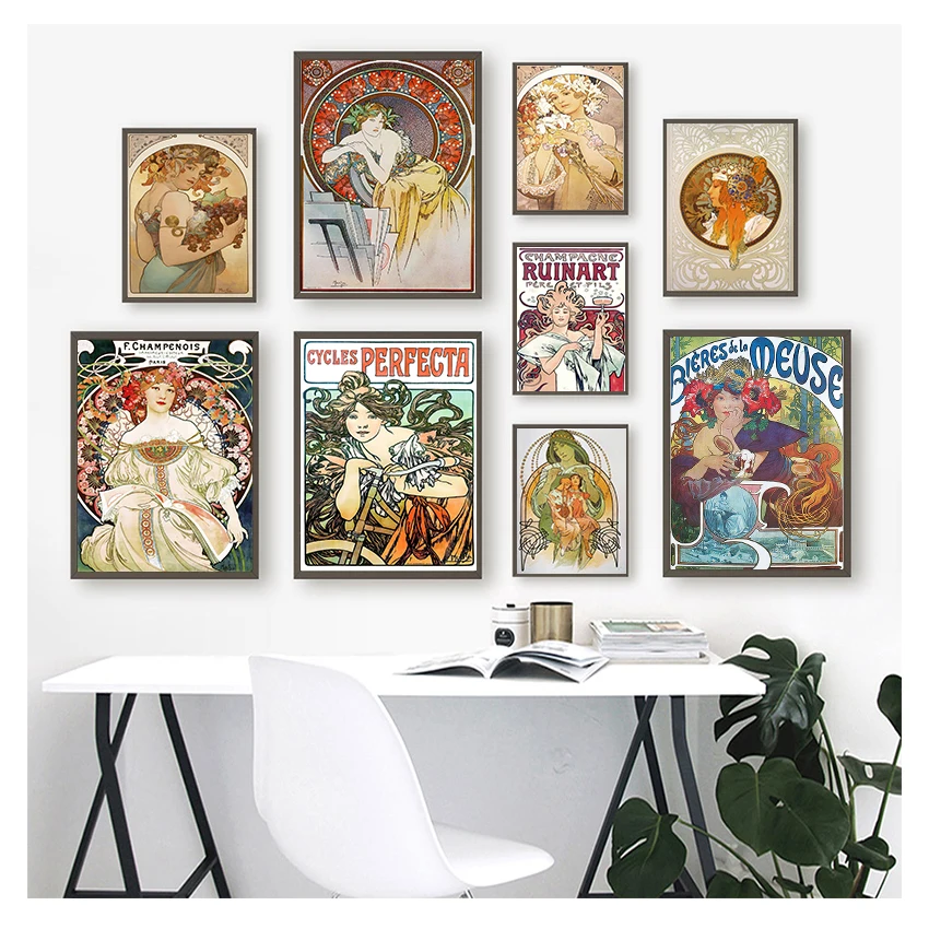 Nouveau Posters and Prints Fine Replica Wall Art Painting Pictures for Living Room Home Decor Alphonse Mucha Large Vintage Art