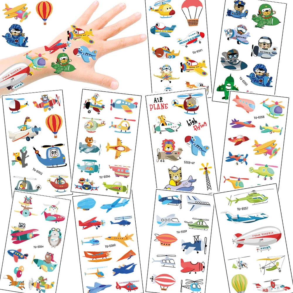 

10Pcs Airplane Temporary Tattoo Sticker Arm Hand Waterproof Cartoon Tattoo Kids Airplane Aviator Party Decoration Favor Supplies