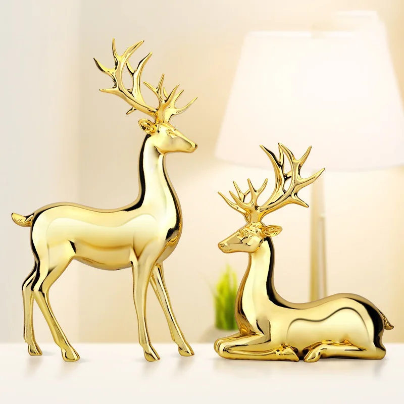 

Gold Deer Statue Reindeer Figurines Elk Sculpture Living Room Luxury Home Decor Christmas Decoration Tabletop Ornaments