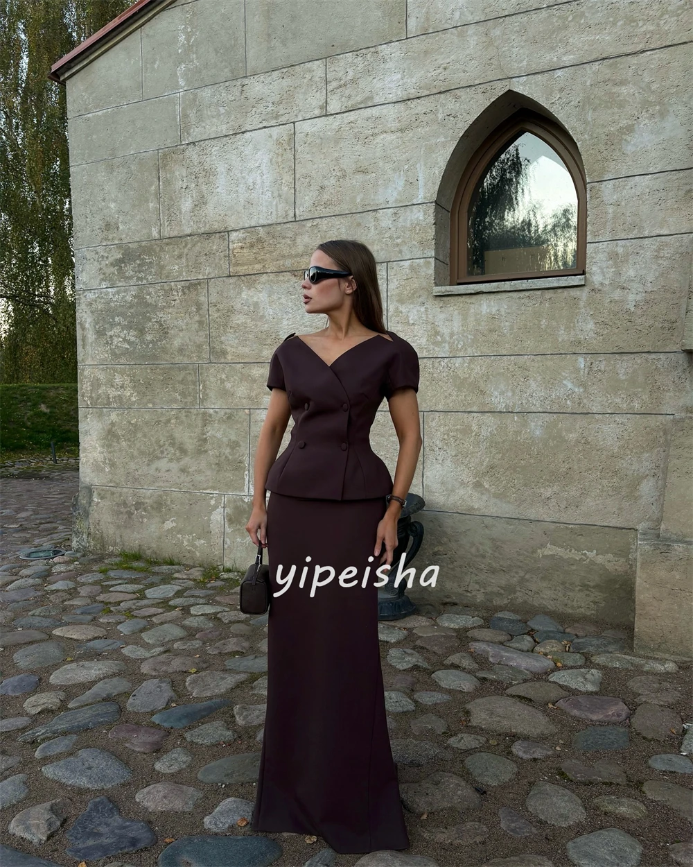 Personalizado formal elegante charmeuse botão plissado em linha reta com decote em v vestidos longos sob medida vestidos de ocasião combinando alta qualidade