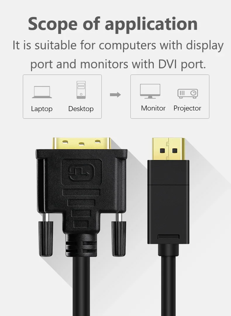 DTECH 1.8m 3m banhado a ouro 1080P resolução 5Gbps cabo conversor DP para DVI de alta velocidade