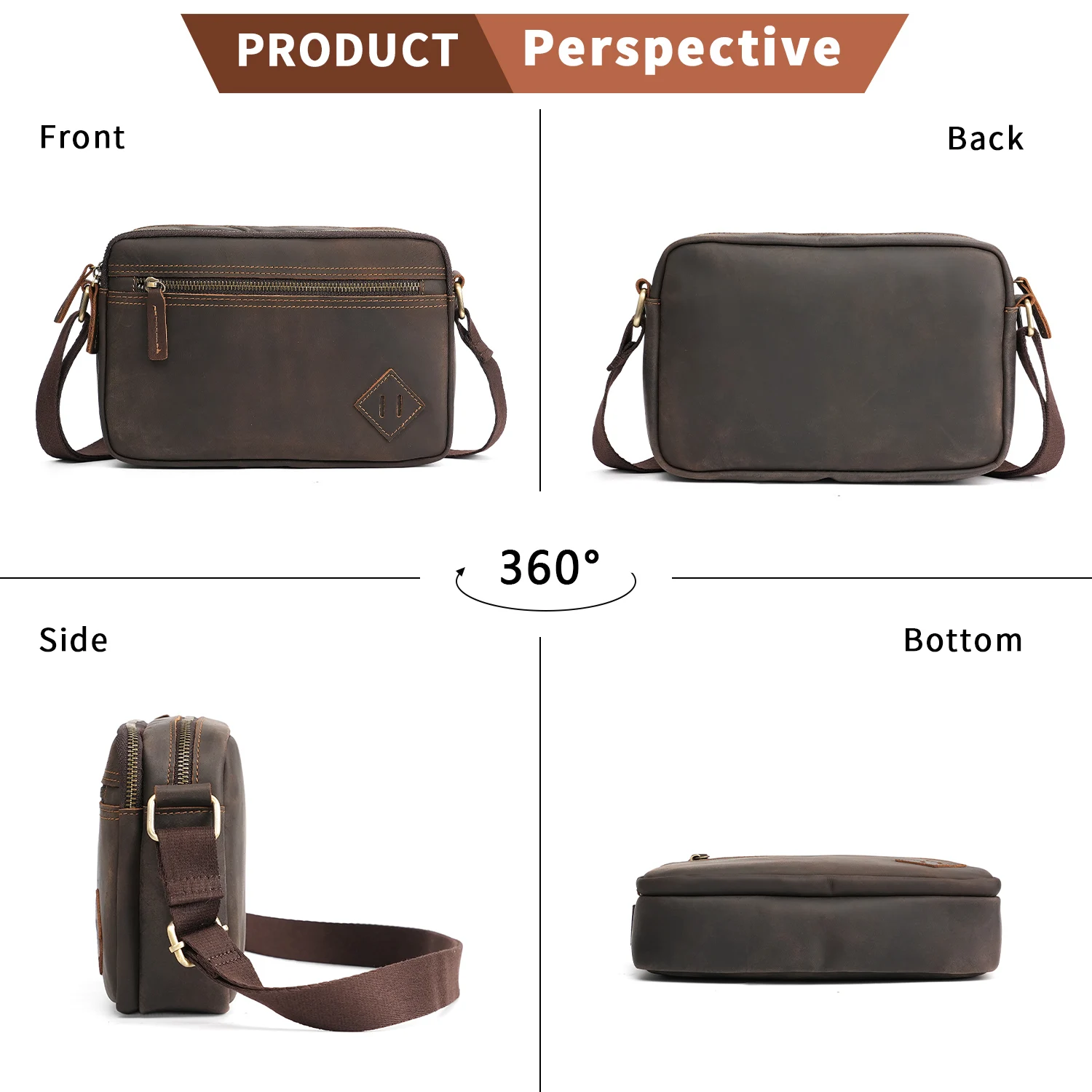 YATBEST Men's Shoulder Bag Leather Large Capacity Business Crossbody Bag Versatile Multi Pocket Zipper for Daily Commuting