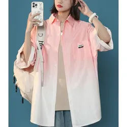 Women's Short Sleeve Tie Dye Shirt, Summer Fashion, Office Lady, Simplicity, Casual Clothes, All-match, Temperament Tops, Trend