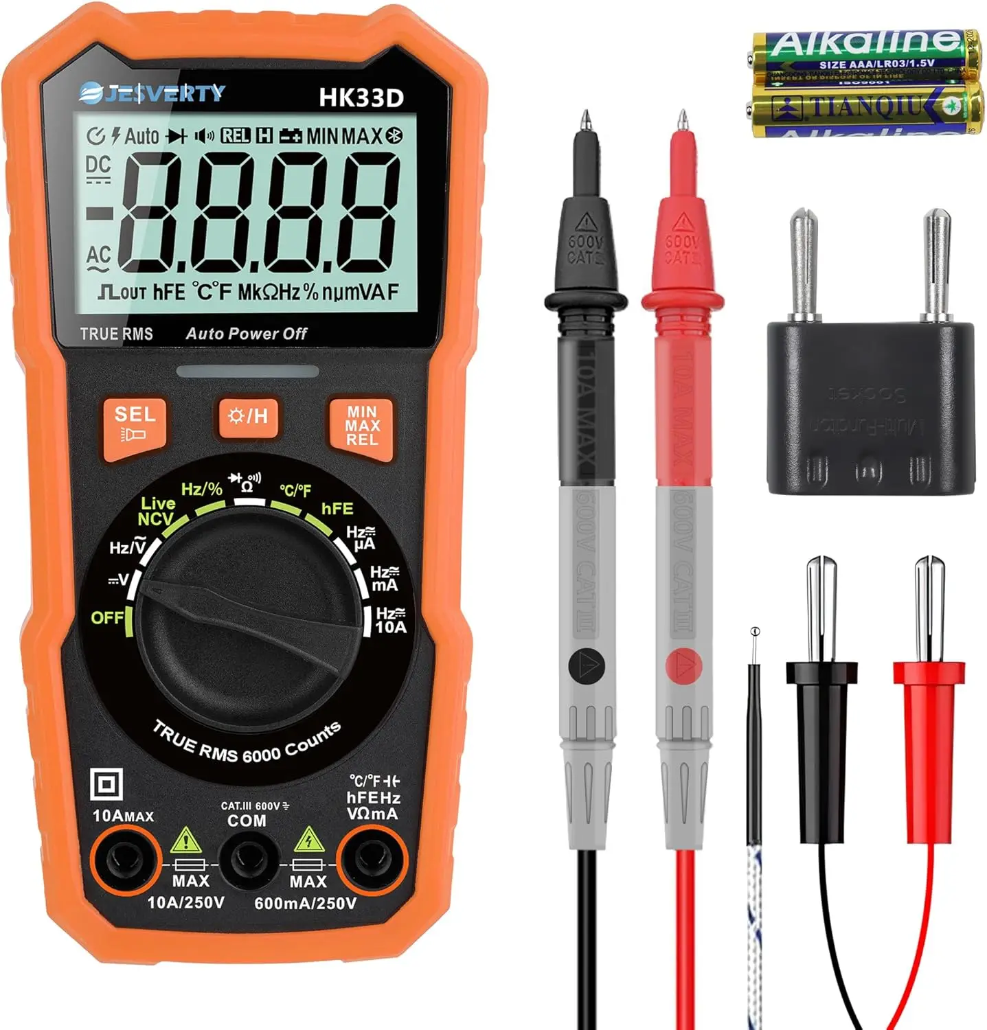 แหล่งจ่ายไฟ DC 0-60V 0-5A ปรับได้ พร้อมมัลติมิเตอร์ดิจิตอล LCD 6000 ค่า สำหรับวัดแรงดันไฟฟ้า AC/DC, กระแสไฟฟ้า, ความต้านทาน, ความจุ