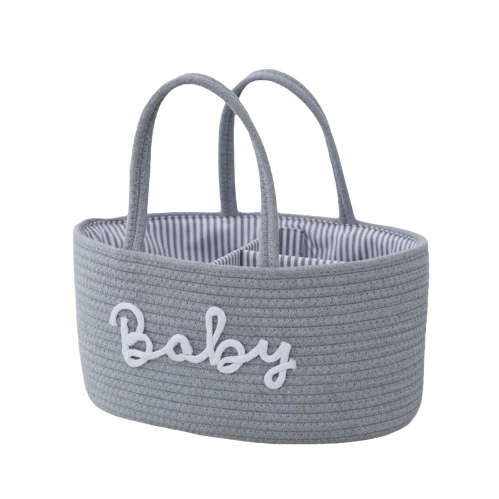 

Durable Large Capacity Baby Nappy Organiser Cotton Rope Portable Storage Basket Detachable Woven Diaper Storage Bag for Newborn