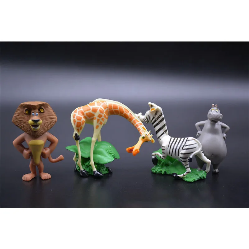 4Pcs Disney Madagascar Animal Lion Zebra Giraffe Collection Kawaii Figures Kids Tide Play Toys Gifts Handmade Model Accessories