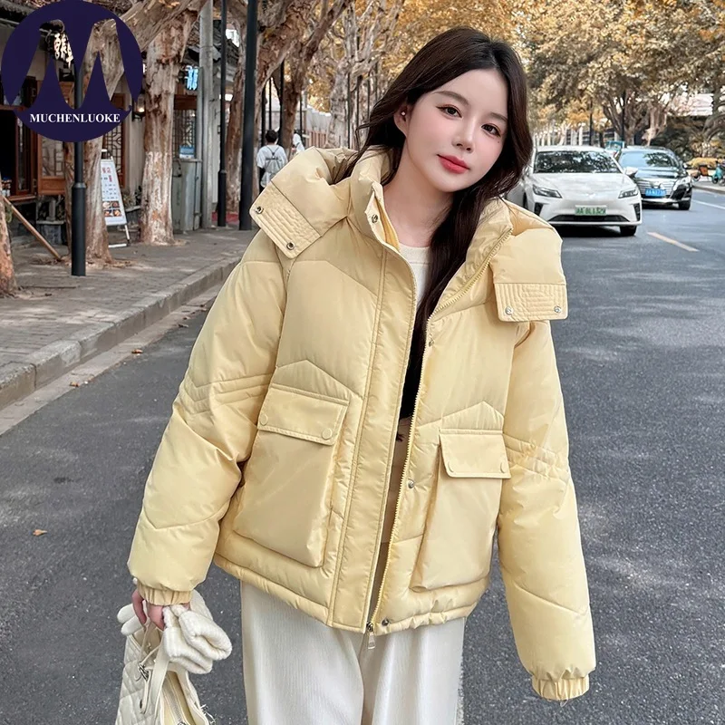 

Women's Winter Jacket 2025 Elegant Long Sleeve Hoodie Thick Warmth Korean Fashion Casual Loose Short Parka Coat