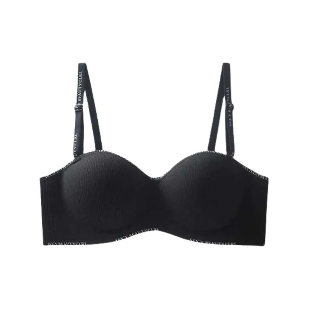 

English Letter Wireless Deep V Bra Close-fitting Shockproof Push Up Underwear Traceless Adjustable Brassiere for Women Yoga