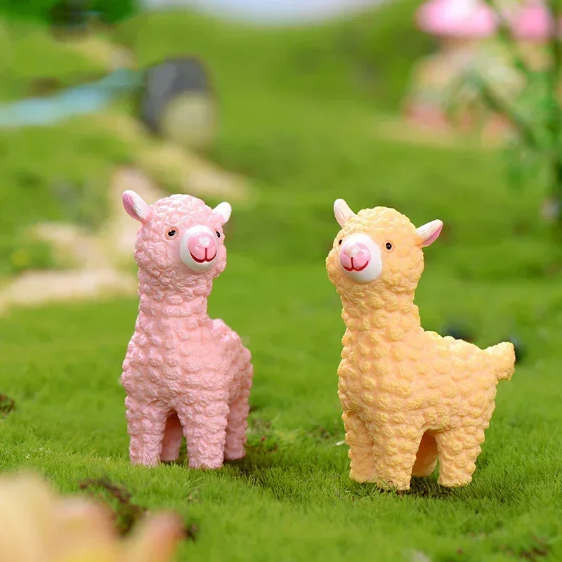2PCS DIY Decoration Cute Alpaca Statue Animal Model Figurine Home Ornament Plant Pot Decor Fairy Garden Miniatures Crafts