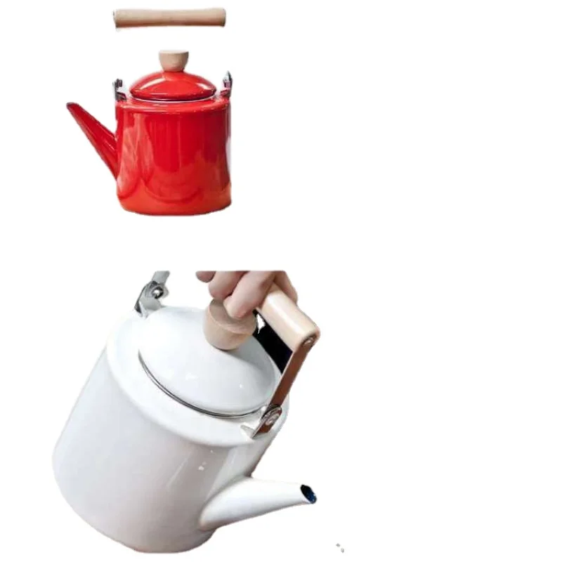 Versatile Enamel Tea Kettle and Coffee Pot with Heat-Resistant Handle for Gas and Induction Cookers