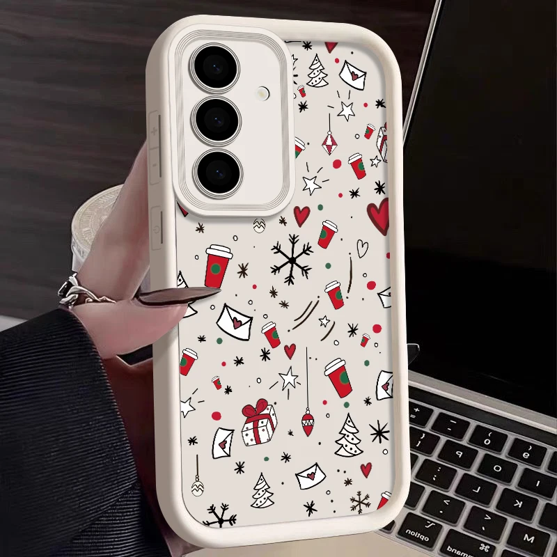 Funda de teléfono con bonito patrón navideño para Samsung Galaxy A17 A56 A16 A15 A55 A54 A53 5G S24 FE S25 Edge S23 S22 Ultra Plus, funda de TPU