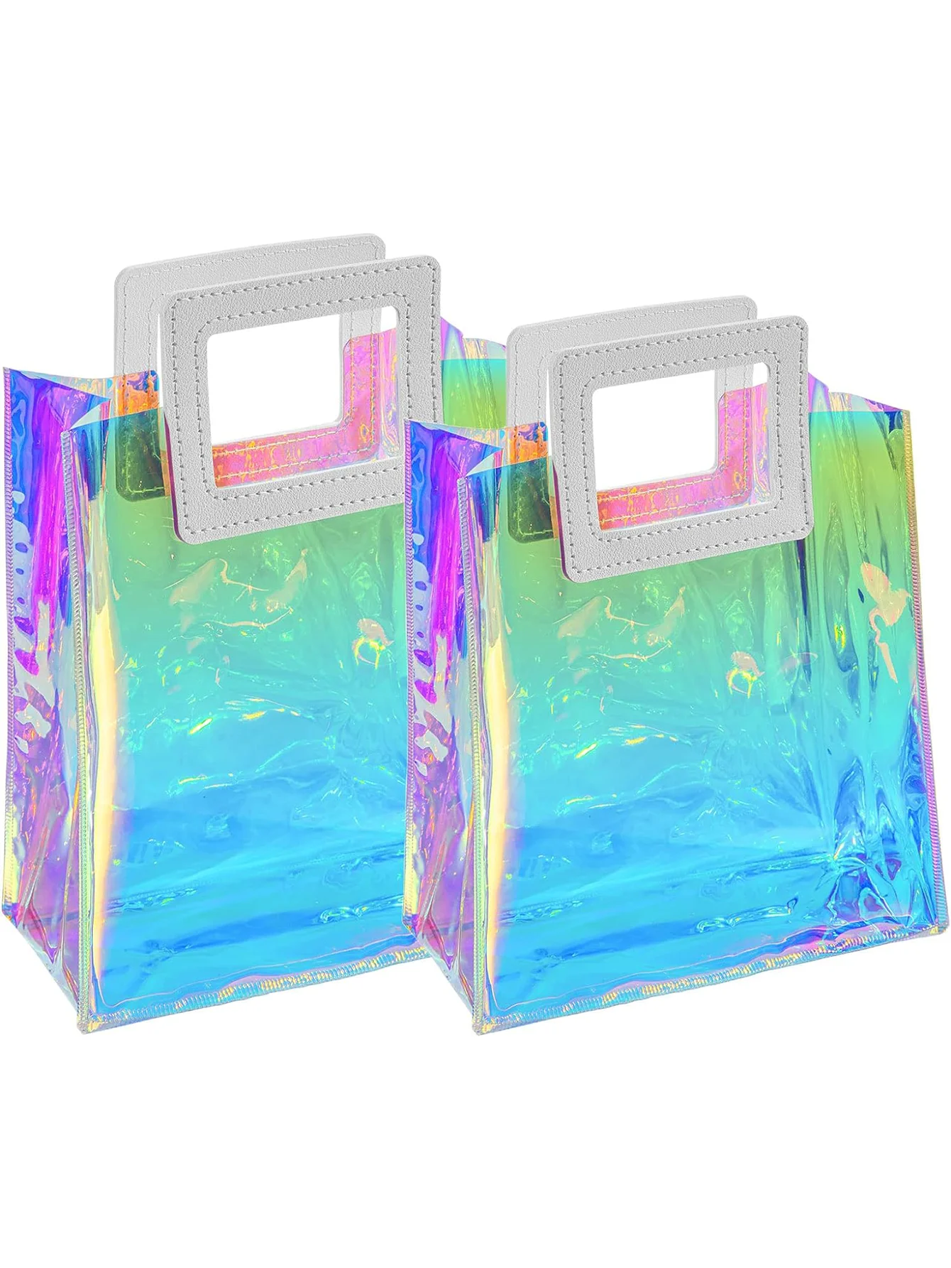 1pcs Holographic Small Gift Bags 7.9 * 7 * 3.9 Inch with Handles for Women, Girls, Birthday, Christmas, Bachelorette Party Favo