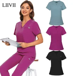 Chemises de gIslande d'infirmière pour femmes et hommes, uniforme médical, vêtements de travail, générateurs d'infirmières, gris marine, col en V classique, chemisier en Y