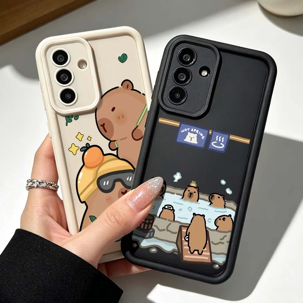 Cartoon Capybara Hot Spring Silicone Case For Samsung Galaxy A71 A57 A56 A55 A54 A53 A52s A17 A16 A06 Soft Phone Case