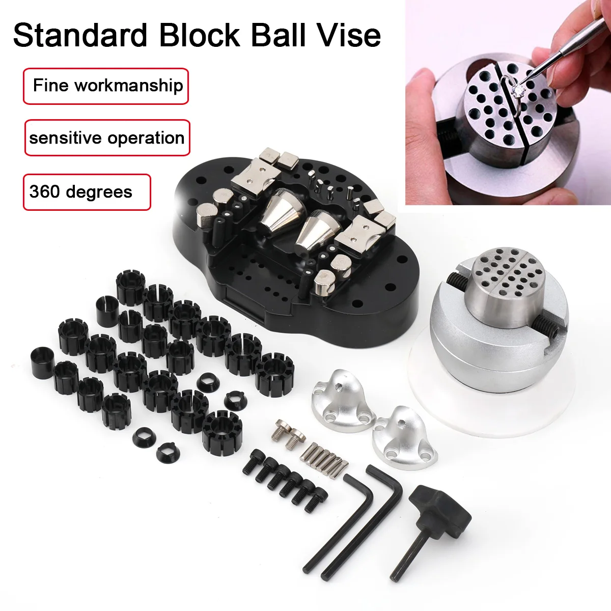 

360° Rotation 2 Inch Professional Ball Vise Engraving Setting Tool 32pcs Attachment Jewelry Engraving Block Tools Standard Block