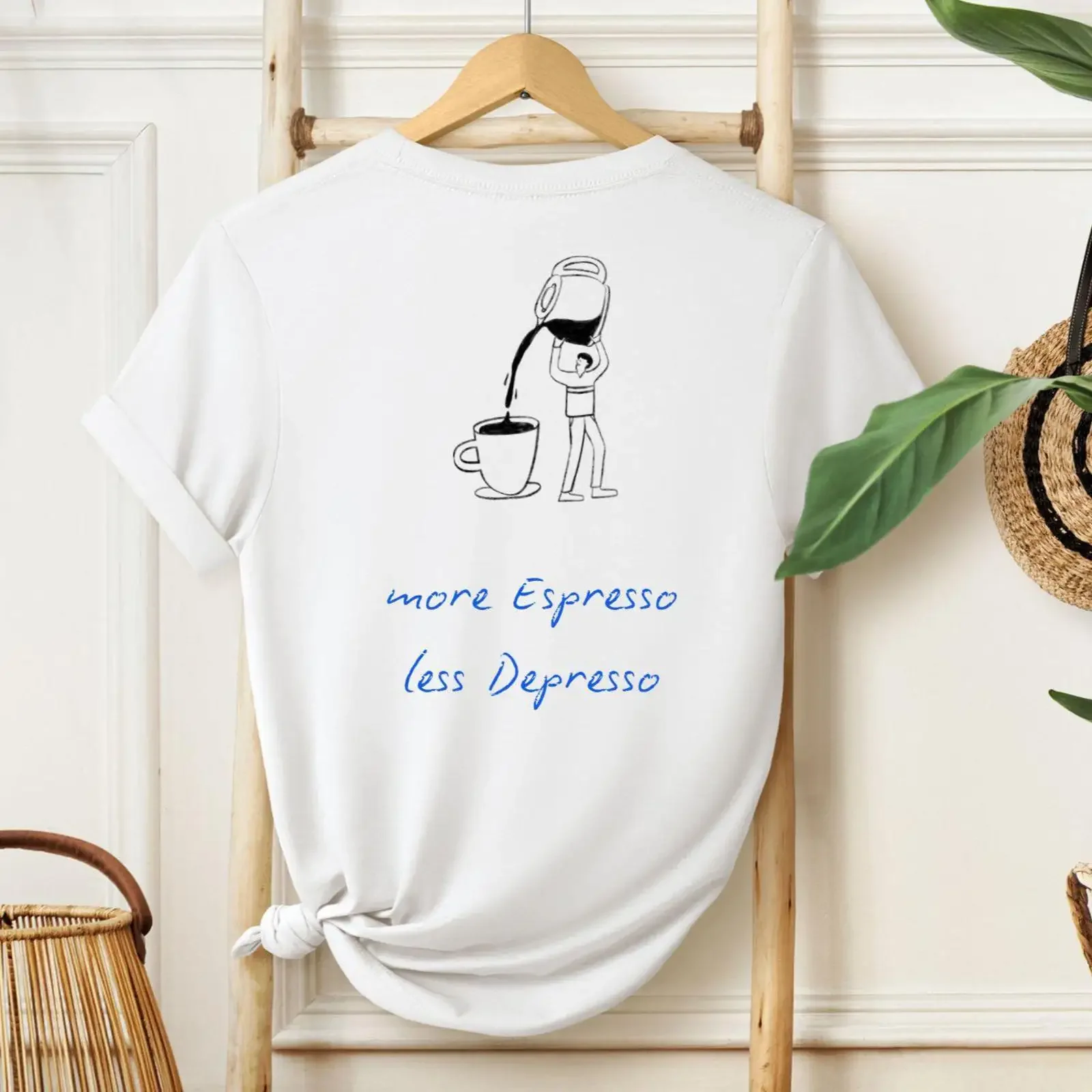 More Espresso Less Depresso T Shirt Funny Coffee with Back Print Design vintage Washed graphic Versatile homme Casual Stretched