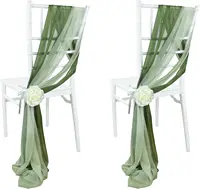 10pcs Green Chiffon Chair Sashes Chiffon Tulle Wedding Aisle Decor Wrinkle-Free Wedding Birthday Party Outdoor Reception Decor