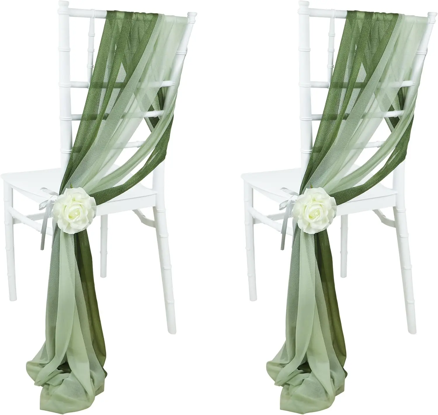 10pcs Green Chiffon Chair Sashes Chiffon Tulle Wedding Aisle Decor Wrinkle-Free Wedding Birthday Party Outdoor Reception Decor