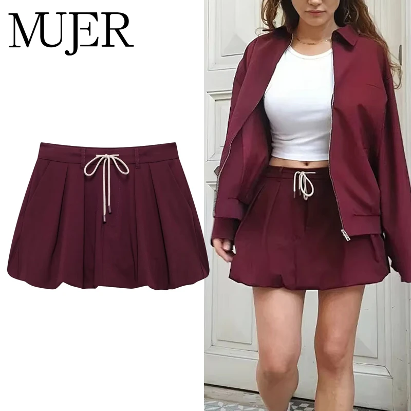 MUJER 2025 Balloon Mini Skirt Women Pleated Mid Waist Skirts for Women Autumn Short Women's Skirts Streetwear Draped Woman Skirt