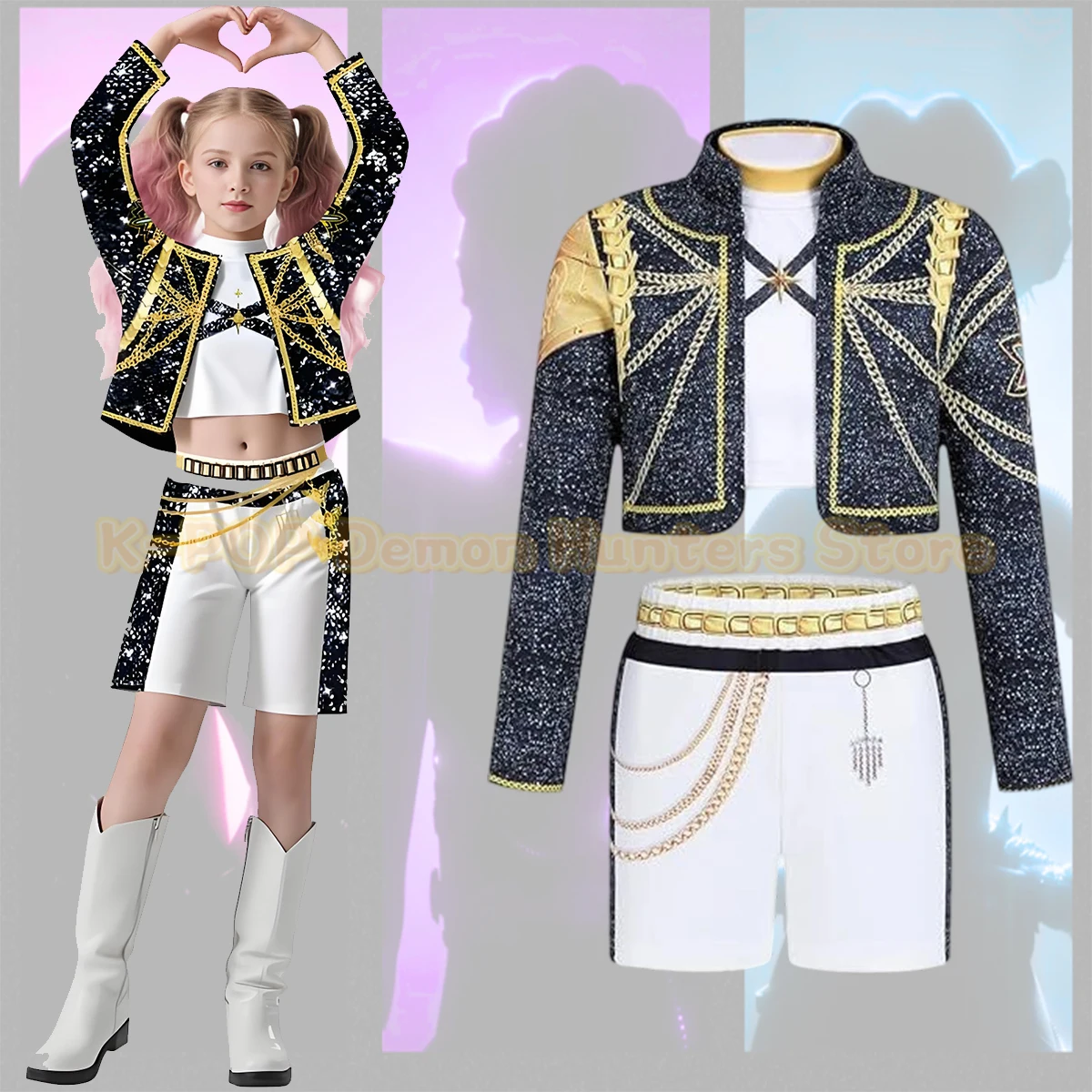 

Anime Movie K-POP Demon Hunters Rumi Cosplay Costume Girls Rumi Jacket T Shirt Shourts Child Halloween Carnival Party Costume