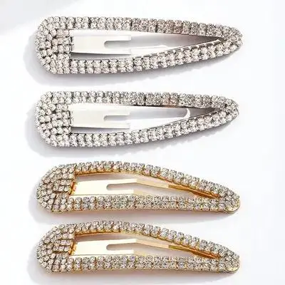 

4Pcs Large Rhinestone Snap Clip Water Drop Metal Hair Clips Elegant Hair Pin for Bridal Birthday Pageant Party Prom Glitter Snap