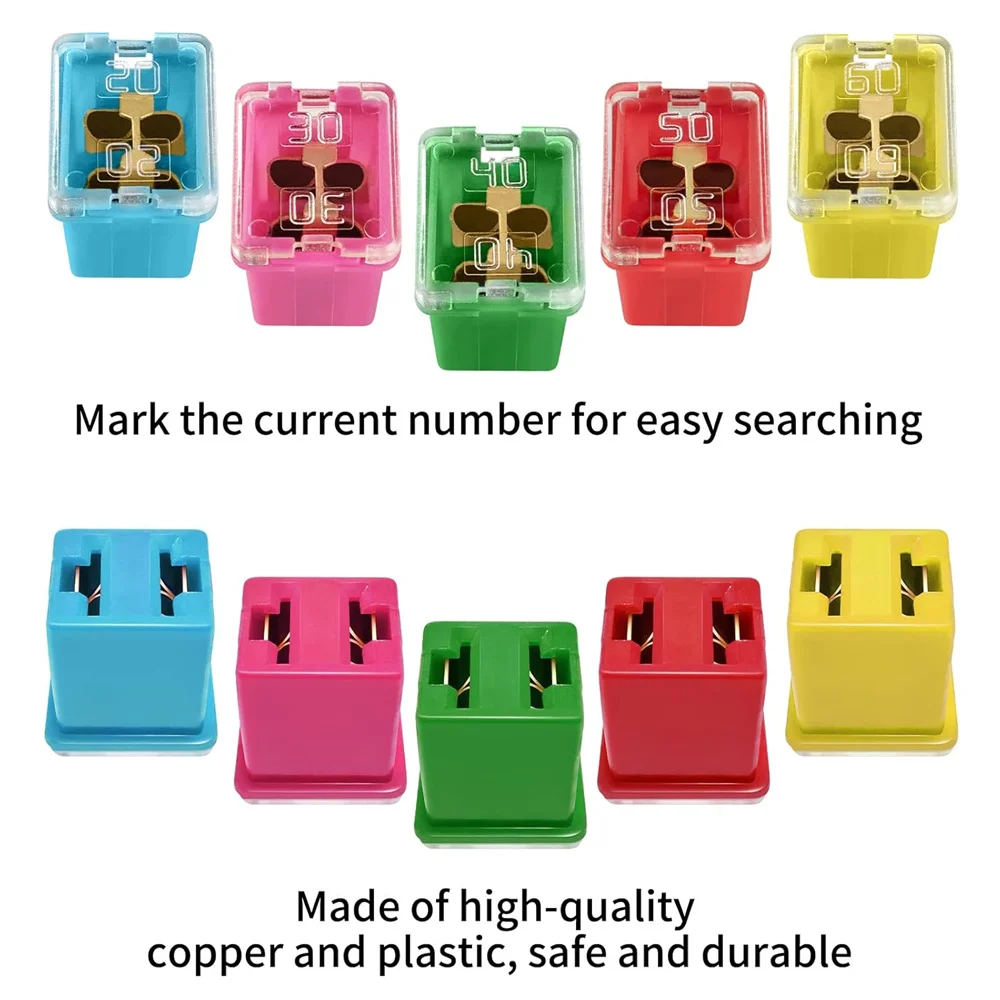 

60 шт. комплект низкопрофильных предохранителей Jcase в форме коробки — картриджный предохранитель, квадратный предохранитель, гнездо 20A 30A 40A 50A 60A для автомобилей, лодок, грузовиков