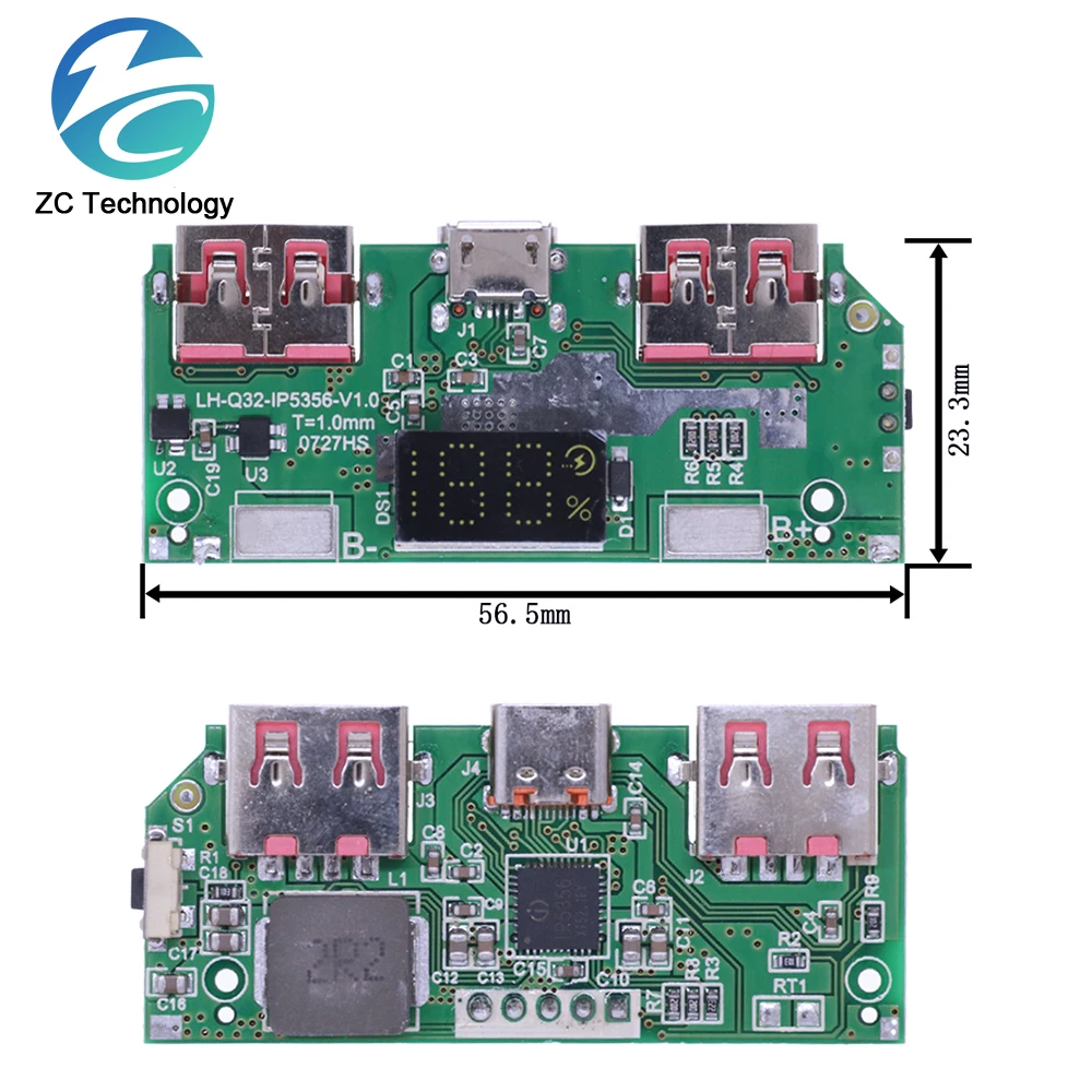 Cyfrowy wyświetlacz 5V 3A z baterią litową, szybki moduł ładowania IP5356 TYPE-C Micro USB QC3.0 2.0 PD3.0 PD2.0/AFC/FCP