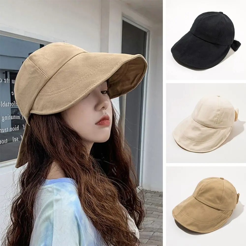 

Spring Summer Cotton Big Wide Brim Soft Anti-UV Women Girl Baseball Cap Sun Visor Hats Bows Bucket Hat Sun Hat