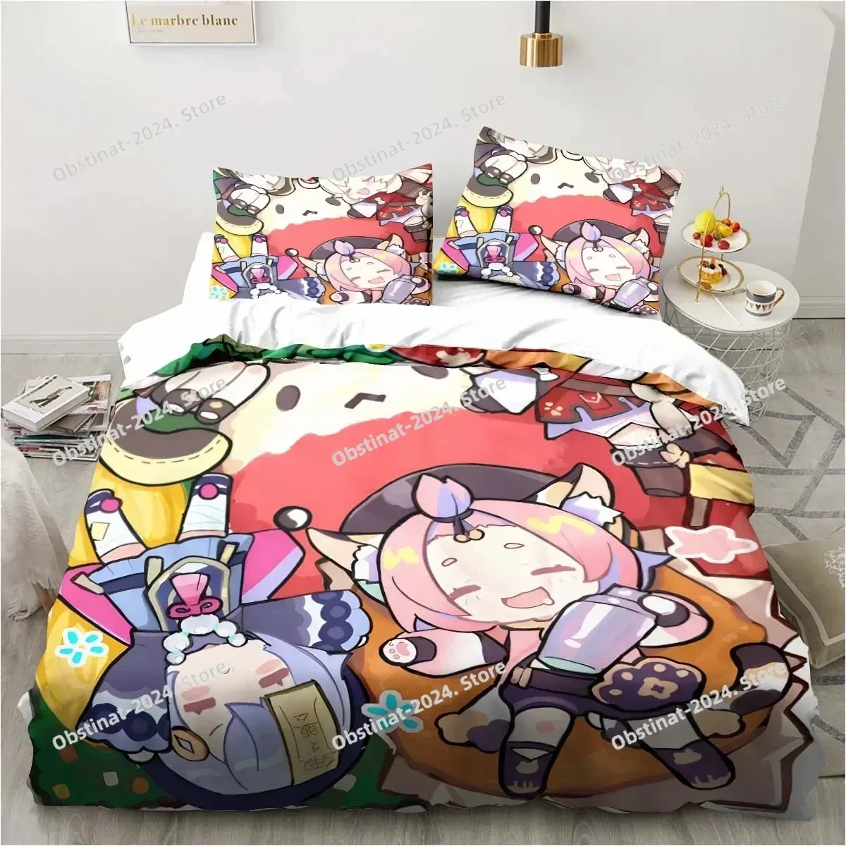 

Cartoon Anime Genshin Impact Game Bedding Set Printed With Pillowcase Bed Duvet Cover Soft Single Double Queen Super King Size