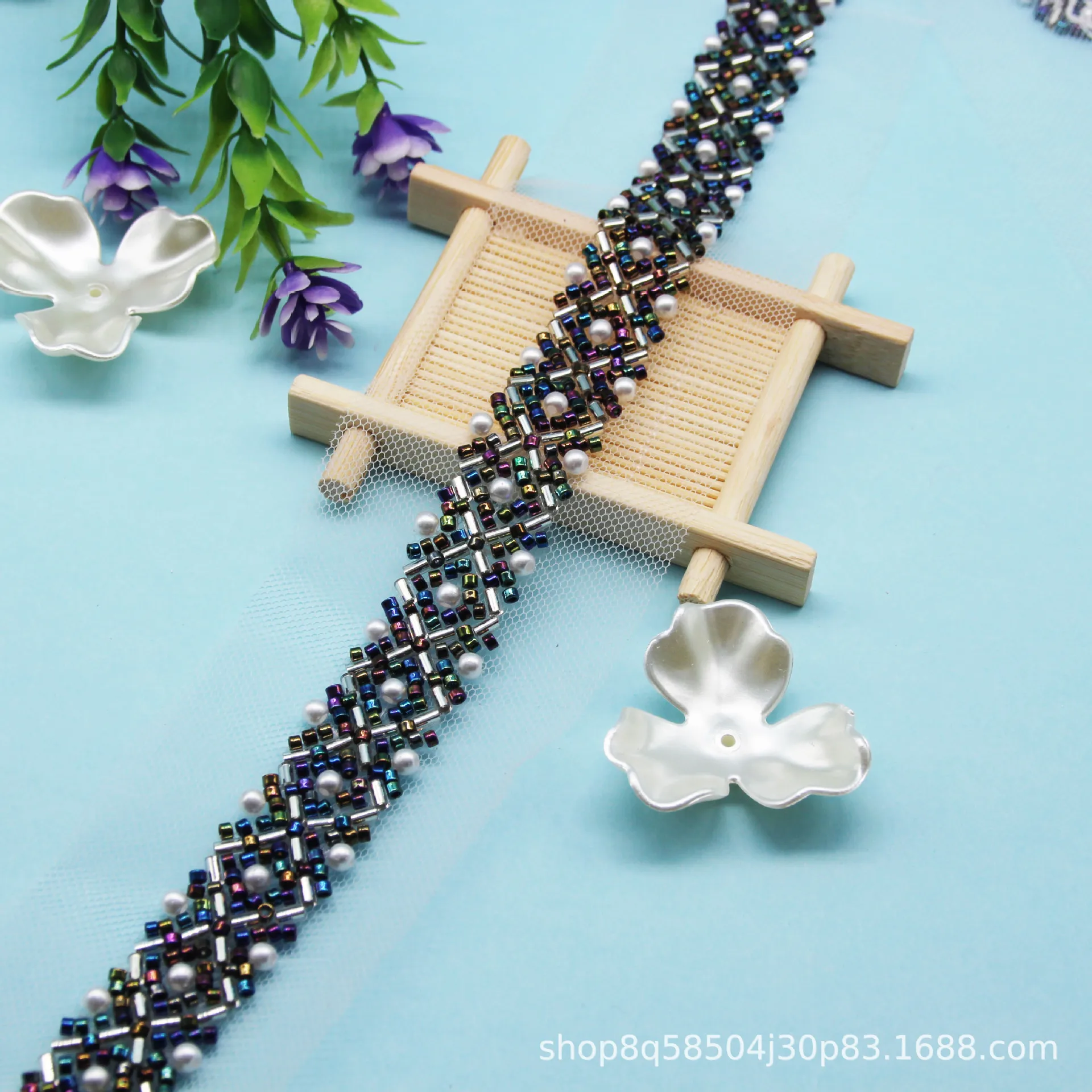 

Colorful High-end Pearl Nail Bead Lace Handmade DIY Glass Bead Lace Waist Belt Heavy-duty Formal Dress Accessories