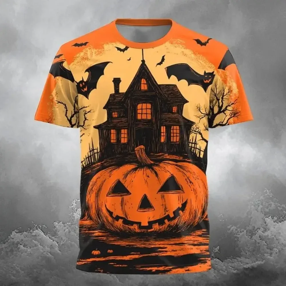 3D Printed Fun Pumpkin Bat Men's Crewneck Large Size Breathable T-Shirt - Fashion Cool Street Halloween Party Casual Family Wear