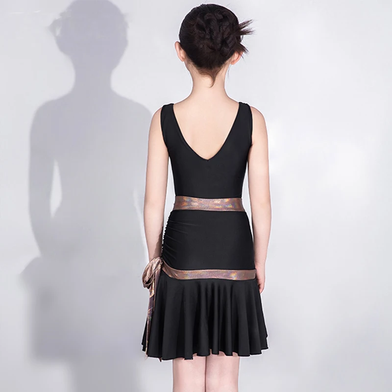 Latin Dance Dress Black Summer Performance Dance Costume Girl Sleeveless Bodysuit Skirt Set Rumba Samba Practice Clothes AMY1802