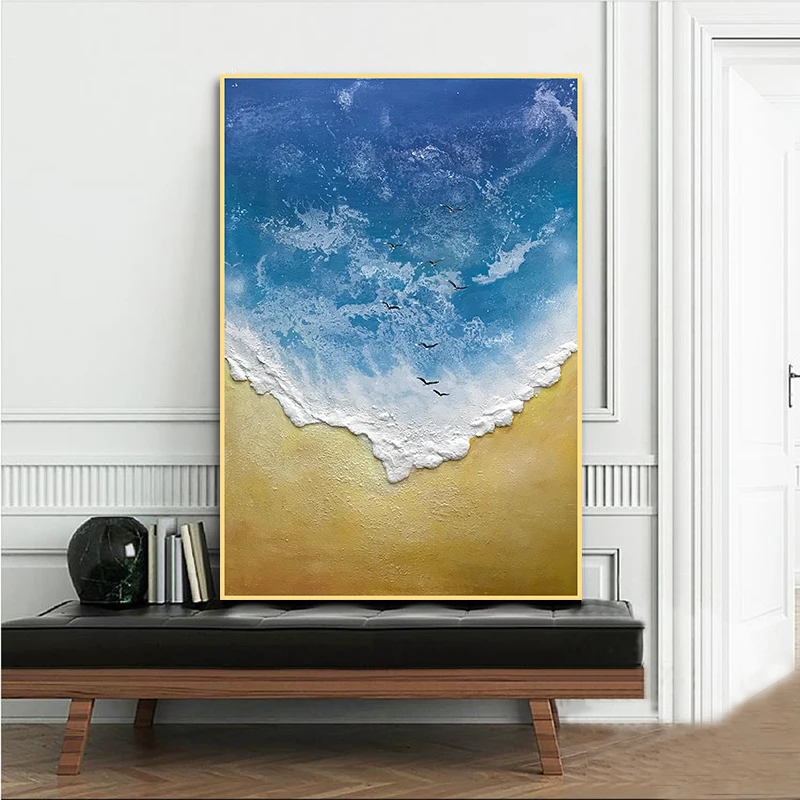 

Seaside Canvas Art Abstract Wall Decor High Quality Unframed Acrylic Decor Picture Landscape Oil Painting Nordic Home Decor