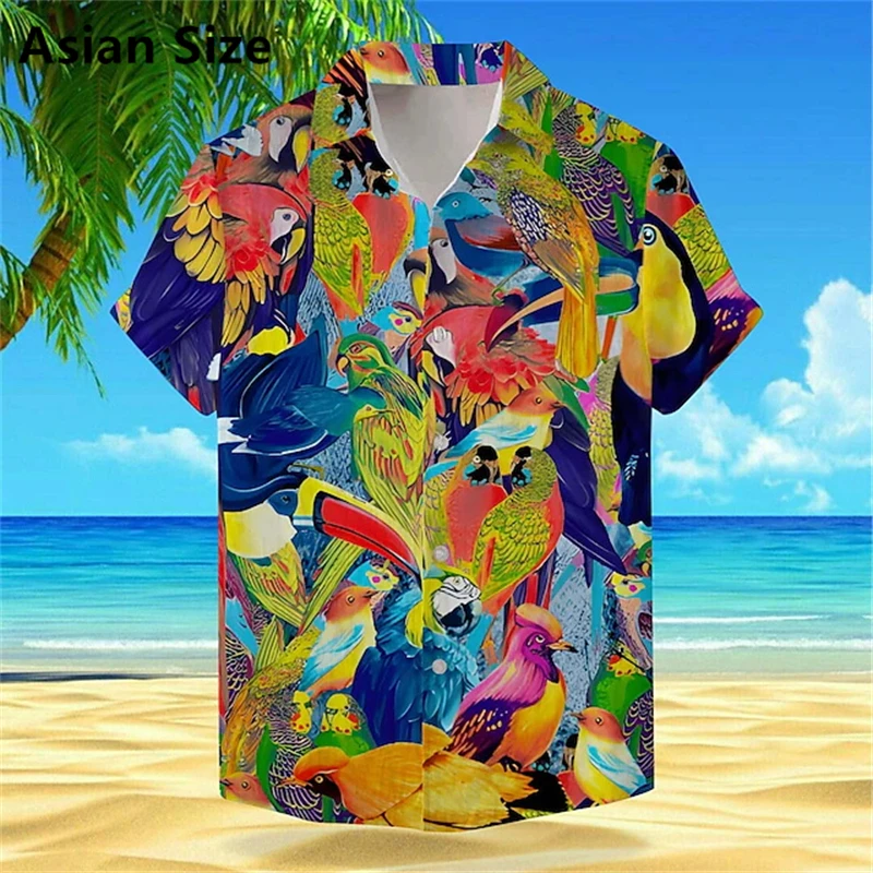 

Vintage Parrot Graphic 3D Print Hawaiian Shirts For Men Fashion Casual Lapel Button Beach Shirt Loose Harajuku Women Pop Blouse