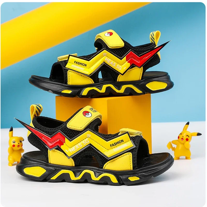 Pikachu Kids Shoes Sandals for Boy Sandal Kids Anime Summer Cartoon Casual Teenager Lightweight Sports Sandals Flat