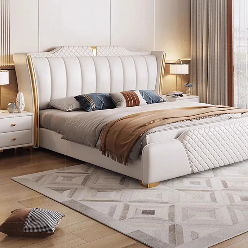 سرير مزدوج أبيض حديث من الخشب إطار فاخر عالي الجودة سرير مزدوج فتاة نوم أثاث Letti Matrimoniali لغرفة النوم