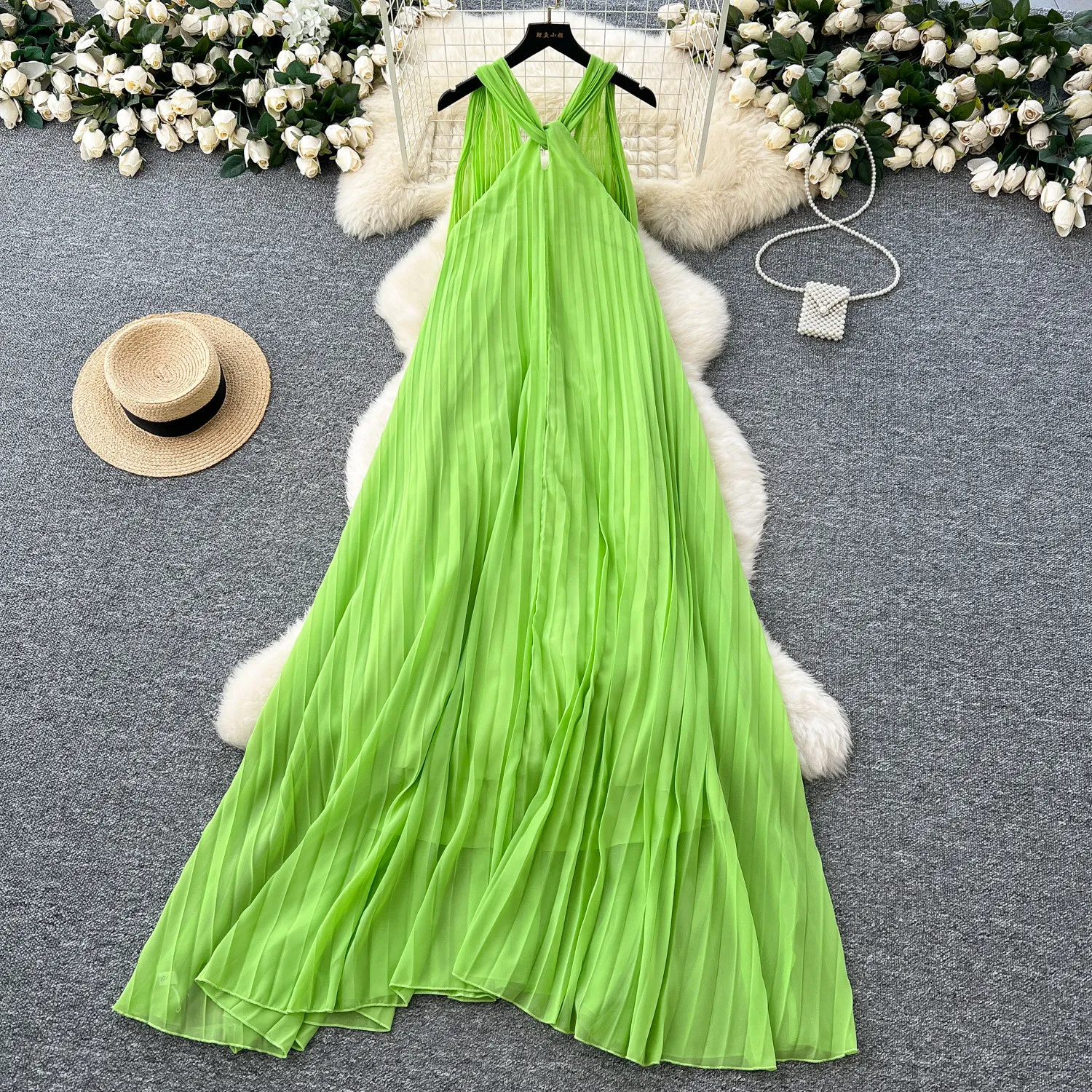 French Design Sense Fashion Lace-Up Backless Dress Strap Vacation Elegant Gentle Long Dress Vestidos