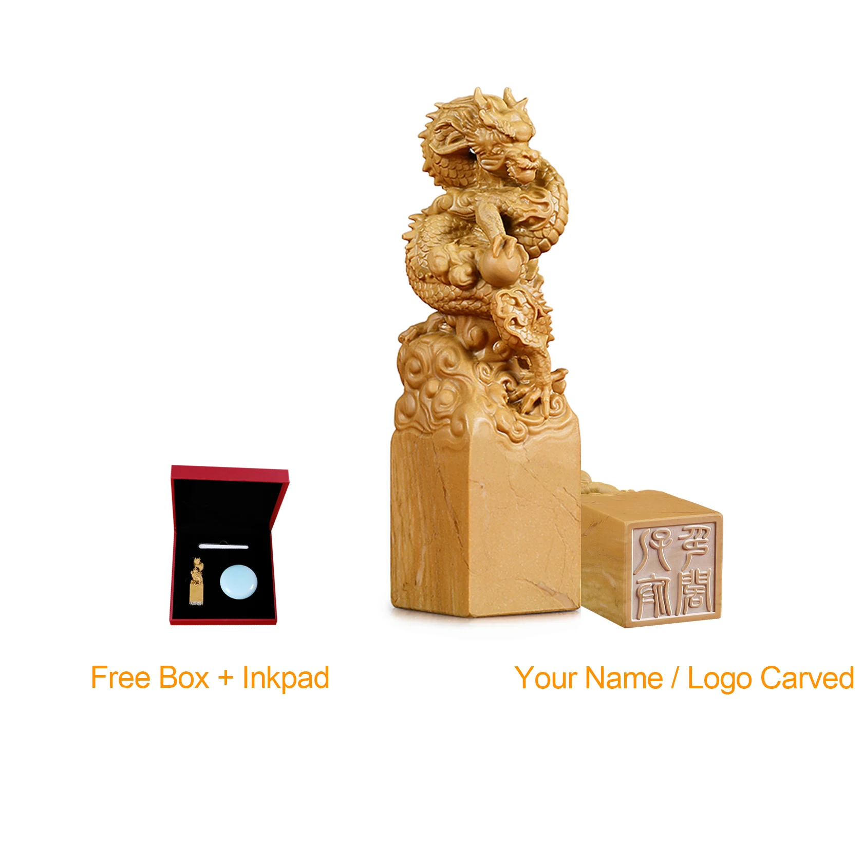 

Chinese Custom Stamp Shoushan Stone Stamps Dragon Carved Calligraphy Hand Account Chop Personalized Gift