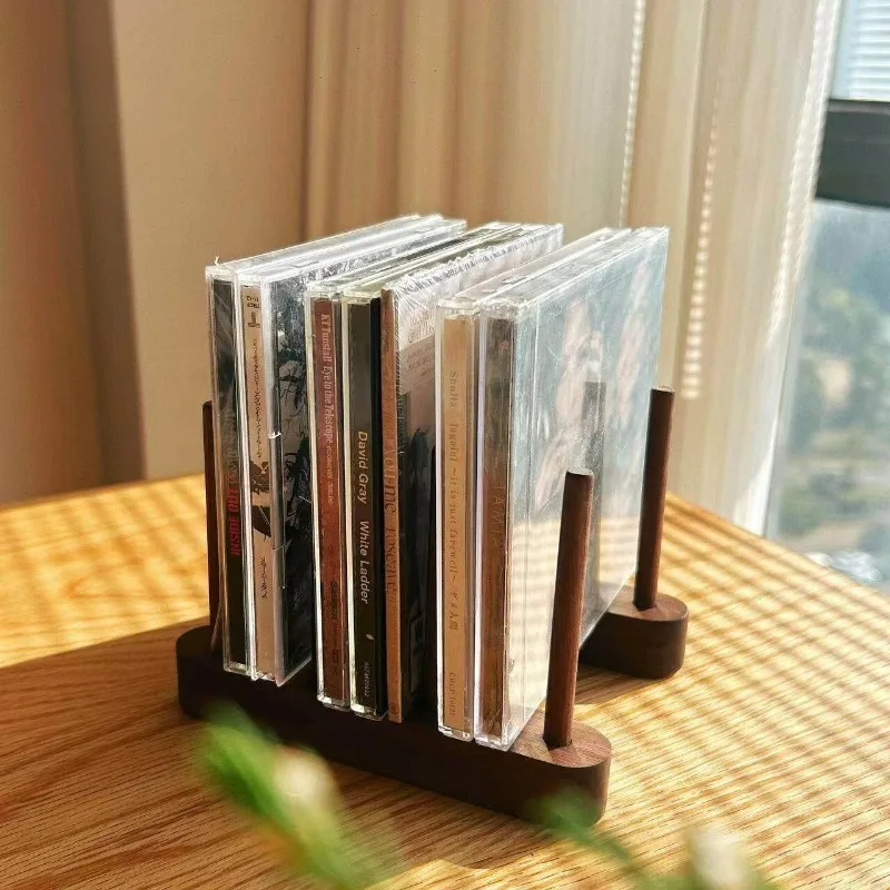 Desktop Black Walnut Wood CD Rack, Solid Wood Game Disc Holder, Album Display Storage Stand for Home Tabletop Use