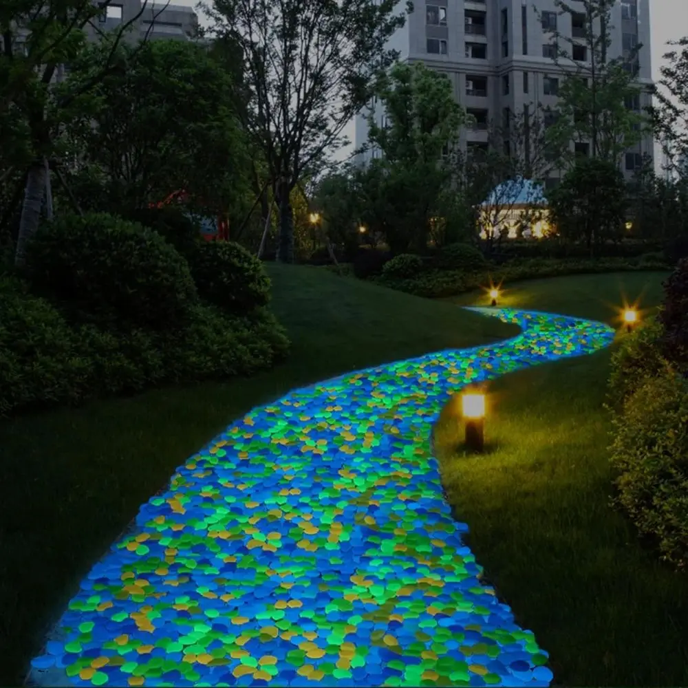 400Pcs Colorful Glow in The Dark Garden Stones Waterproof Resin Glowing Garden Stones Non-Toxic Weather Resistant