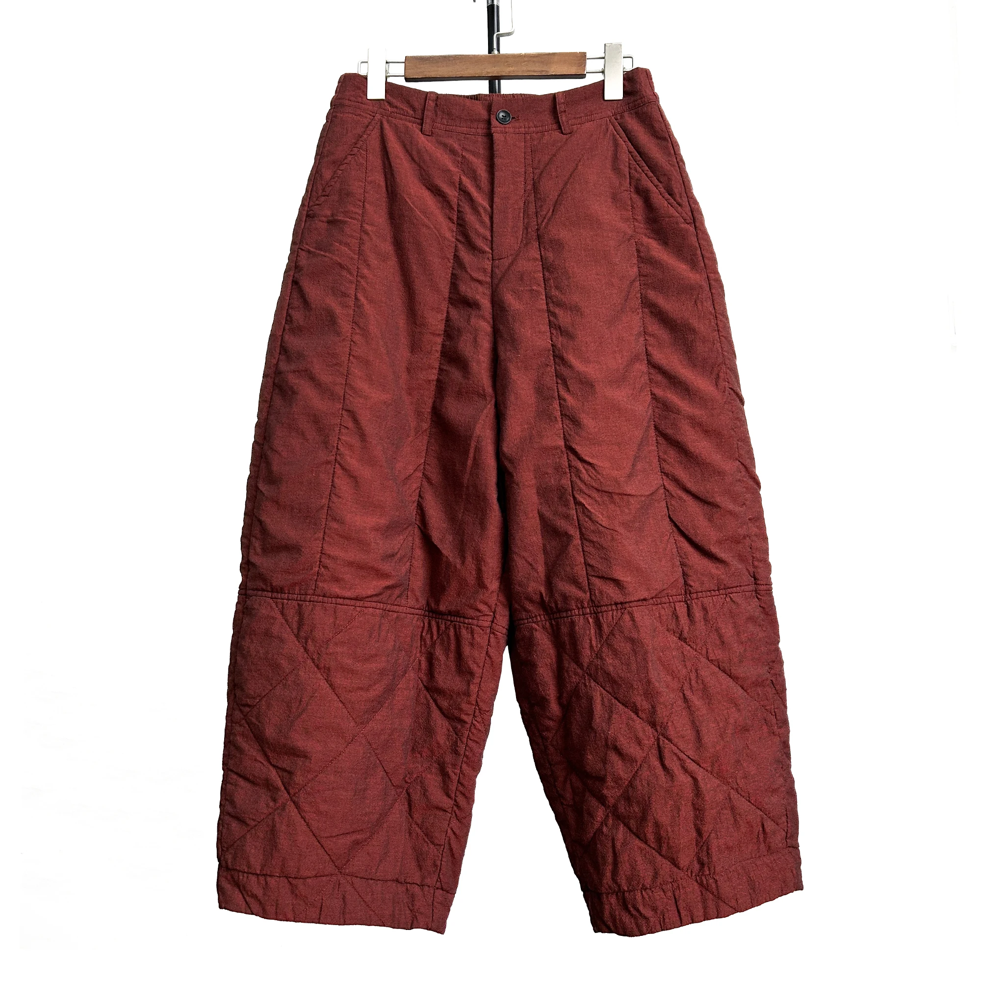 

Koran Wood Casual Cotton Pants Mixed Silk Weave f Elastic Waist Loose Fit Long Straight Leg Thiened Winter mid Waist