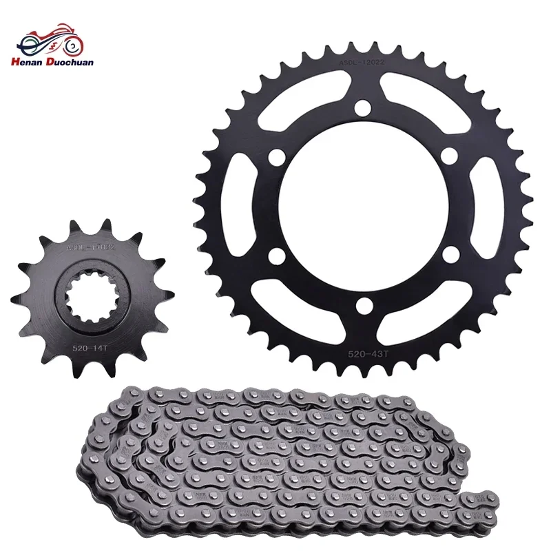 

520 14T 39T 43T Motorcycle Chain Front Rear Sprocket For Kawasaki Ninja 400 300 250 R Z250 SL Z400 Z300 Z250 EX250 300 400 Gear