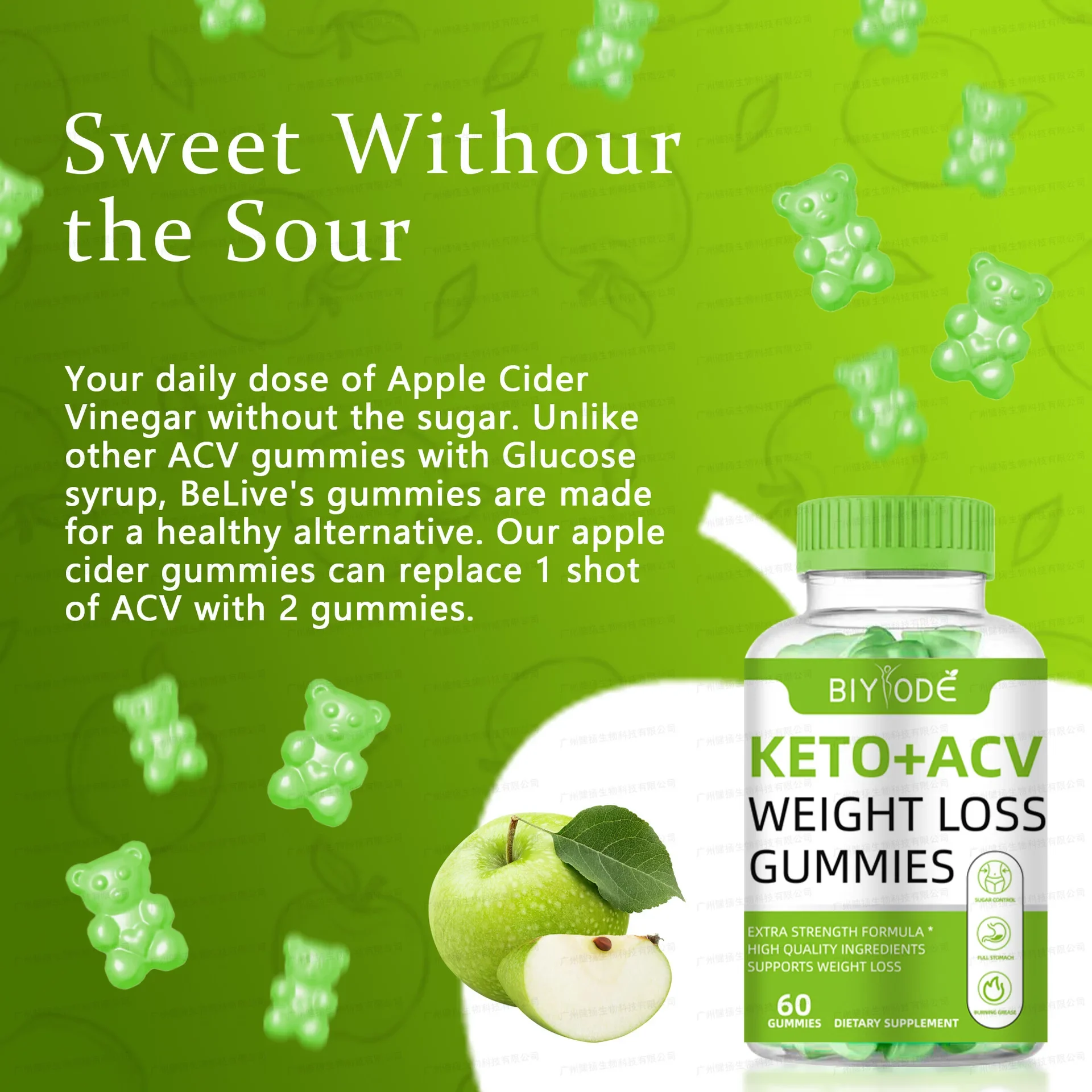 3 bottles of Apple Cider Vinegar Gummies supports weight loss easy control of healthy weight and digestion health food